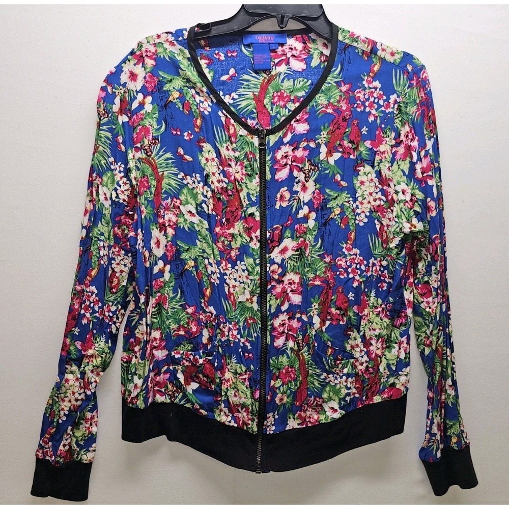 Twiggy London Womens Large Floral Zip Up Lightweight Bomber Y2K Weekend Wardrobe